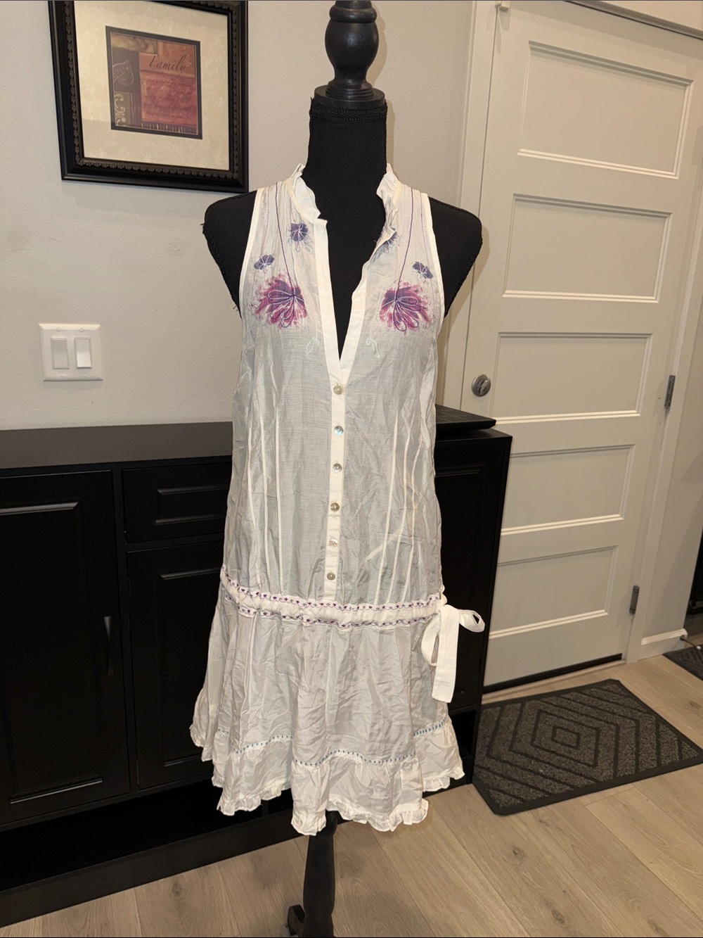 Free People White Halter Cover-up or Dress with Purple Floral Embroidery 12